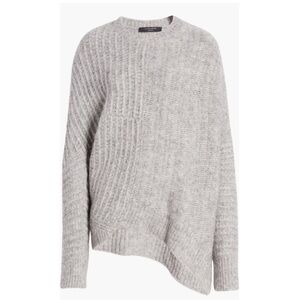 All Saints Selena Asymmetric Sweater, Alpaca Wool, Grey Melange Size M